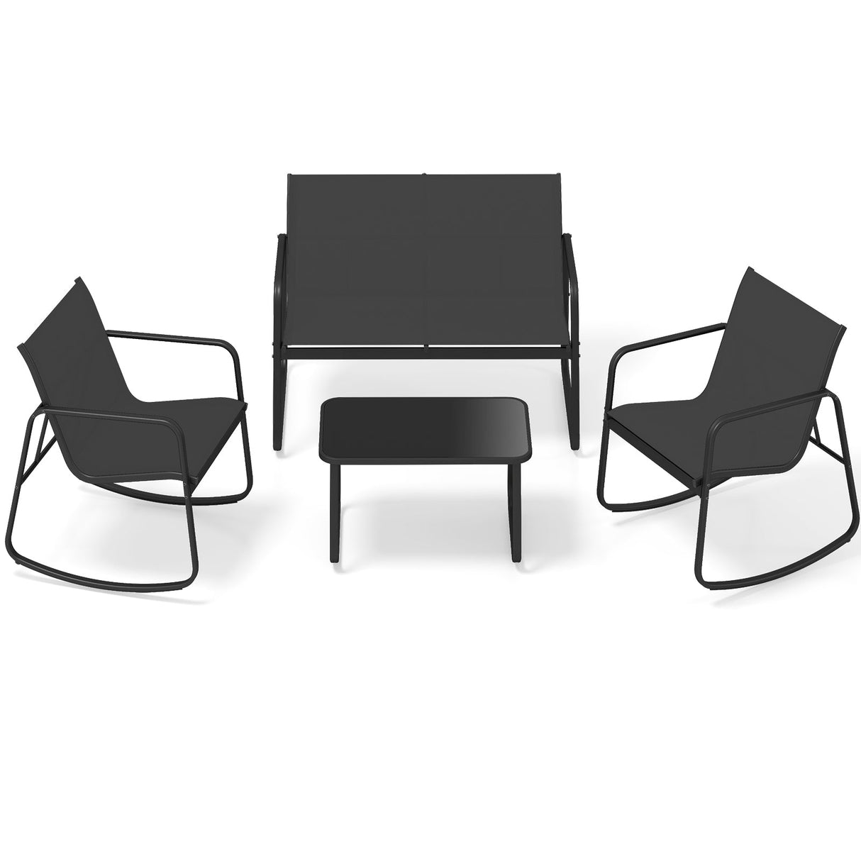 Juego de muebles de patio de 4 piezas, mecedora de exterior, juego de conversación - Negro