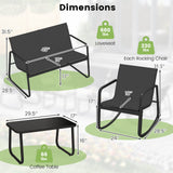 Juego de muebles de patio de 4 piezas, mecedora de exterior, juego de conversación - Negro