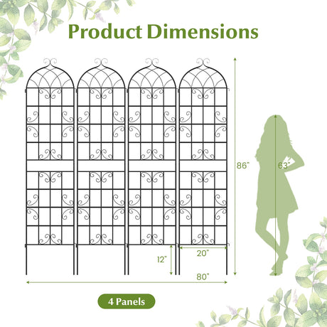 Paquete de 4 celosías metálicas de 218 cm x 50 cm para plantas trepadoras de exterior