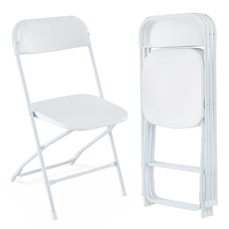 Paquete de 4 sillas plegables de metal con asiento y respaldo de plástico - Blanco