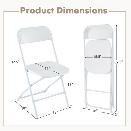 Paquete de 4 sillas plegables de metal con asiento y respaldo de plástico - Blanco