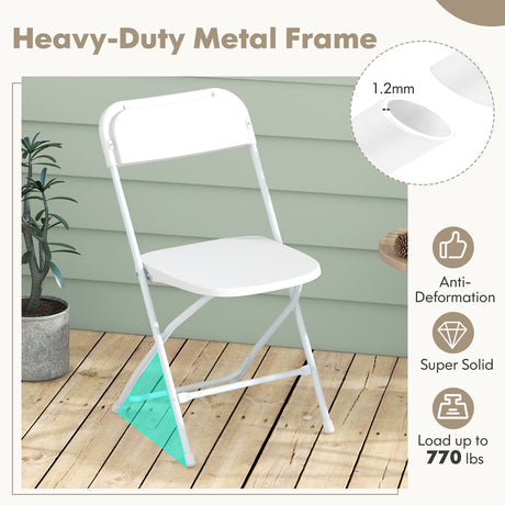 Paquete de 4 sillas plegables de metal con asiento y respaldo de plástico - Blanco