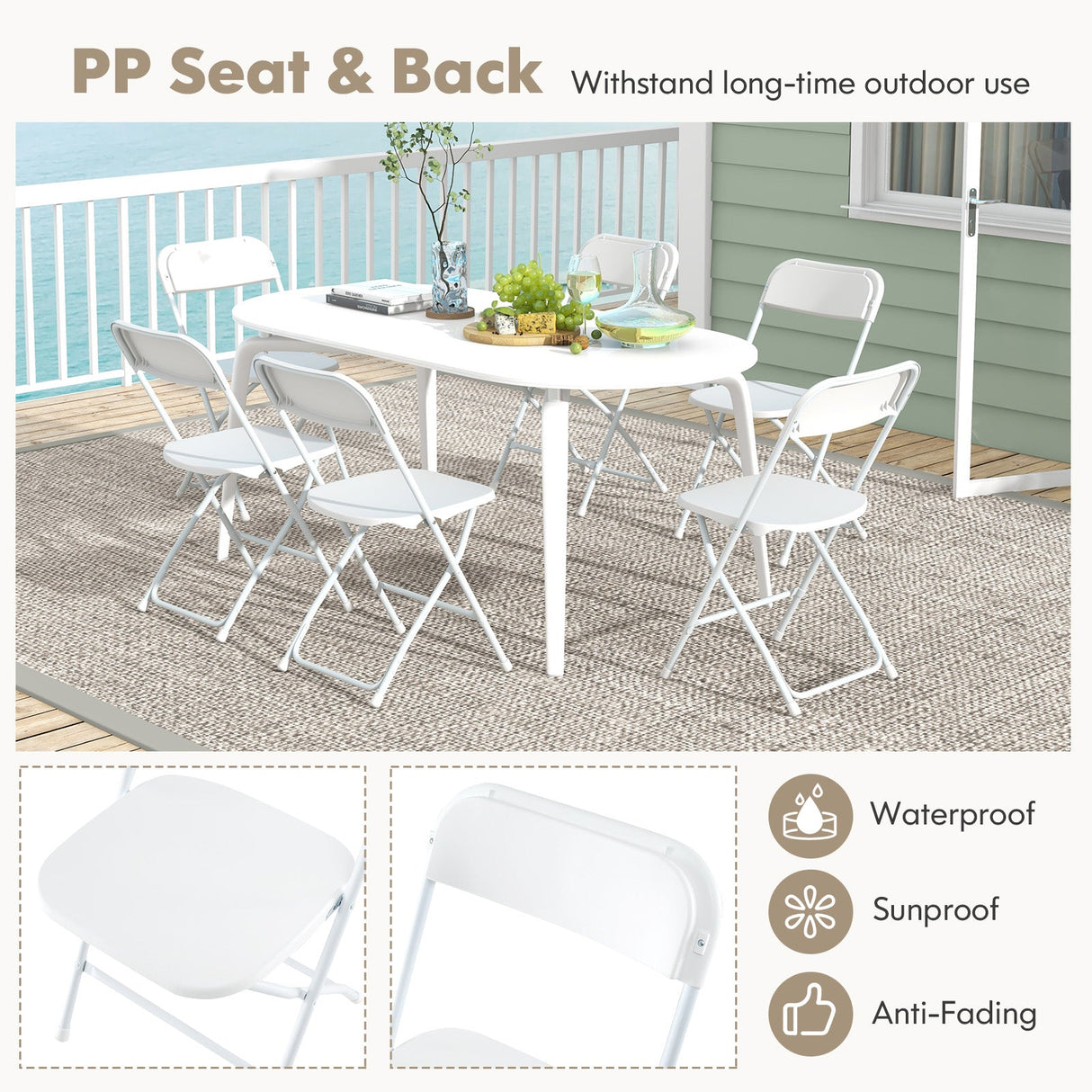 Paquete de 4 sillas plegables de metal con asiento y respaldo de plástico - Blanco