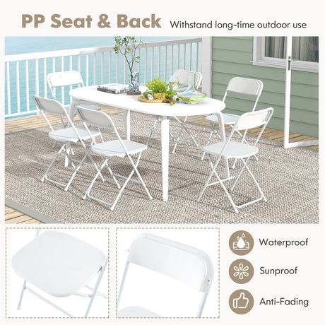 Paquete de 4 sillas plegables de metal con asiento y respaldo de plástico - Blanco
