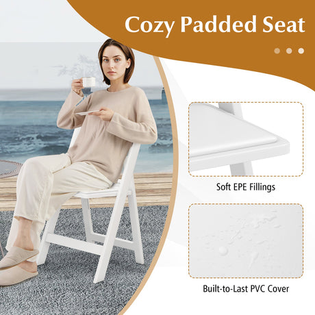 Paquete de 4 sillas plegables de resina con asiento acolchado