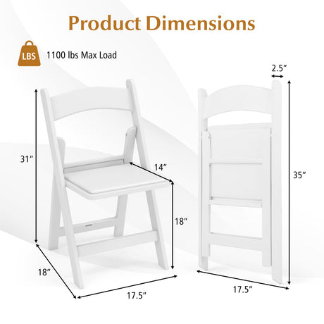 Paquete de 4 sillas plegables de resina con asiento acolchado