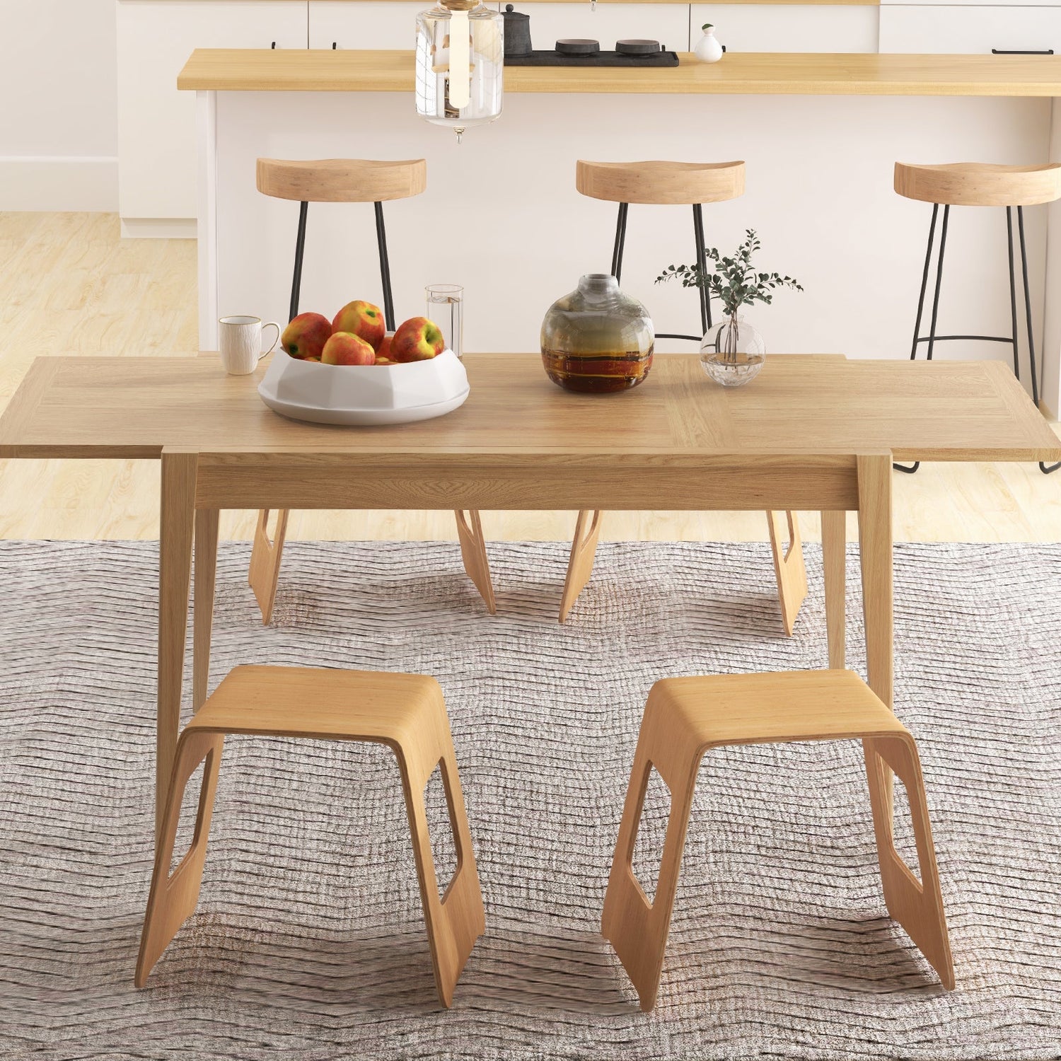 4-Pack Stackable Bamboo Stool with Anti-skid Foot Pads-Natural