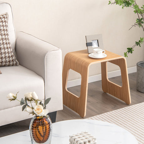 Taburete Apilable de Bambú de 4 Unidades con Almohadillas Antideslizantes-Natural