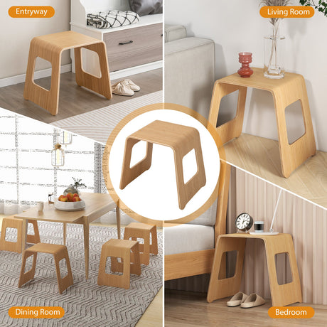 Taburete Apilable de Bambú de 4 Unidades con Almohadillas Antideslizantes-Natural