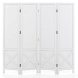 Divisor de ambientes plegable de 4 paneles con expositor de madera maciza para estanterías perforadas - Blanco