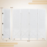 Divisor de ambientes plegable de 4 paneles con expositor de madera maciza para estanterías perforadas - Blanco