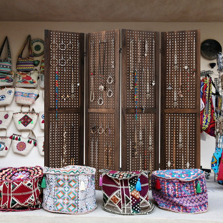 Expositor de pegboard de 4 paneles, 1,5 m de altura, pantalla plegable para manualidades, organizado