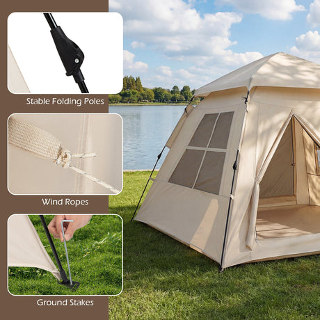 4 Person Camping Tent Portable Automatic Easy Setup with Rainfly and 2 Doors
