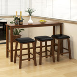 Juego de mesa de bar de 4 piezas con mesa a la altura del mostrador y 3 taburetes de bar tapizados en piel sintética de PVC - Marrón