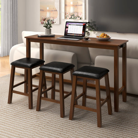 Juego de mesa de bar de 4 piezas con mesa a la altura del mostrador y 3 taburetes de bar tapizados en piel sintética de PVC - Marrón