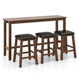 Juego de mesa de bar de 4 piezas con mesa a la altura del mostrador y 3 taburetes de bar tapizados en piel sintética de PVC - Marrón