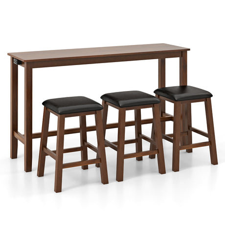 Juego de mesa de bar de 4 piezas con mesa a la altura del mostrador y 3 taburetes de bar tapizados en piel sintética de PVC - Marrón