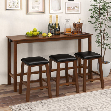 Juego de mesa de bar de 4 piezas con mesa a la altura del mostrador y 3 taburetes de bar tapizados en piel sintética de PVC - Marrón