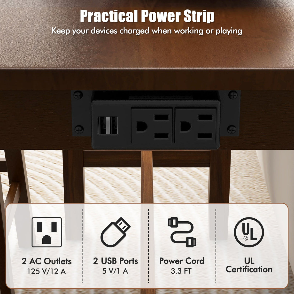 Juego de mesa de bar de 4 piezas con mesa a la altura del mostrador y 3 taburetes de bar tapizados en piel sintética de PVC - Marrón