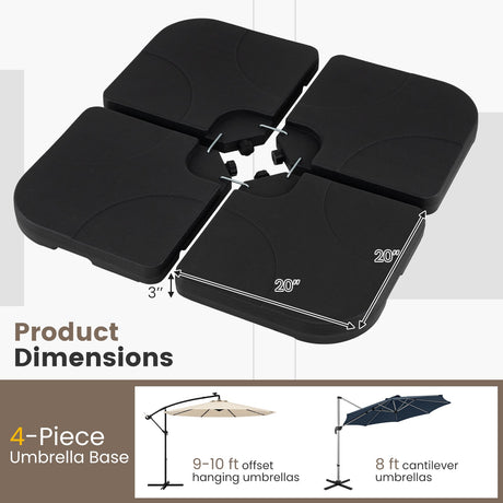 Base de voladizo de 4 piezas, descentrada, cuadrada, de alta resistencia, 74.4 kg, con pasadores de bloqueo en U - Negro