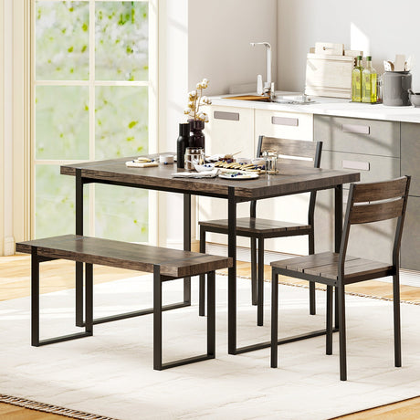 Juego de comedor de 4 piezas para 4 personas con 1 banco y 2 sillas - Gris