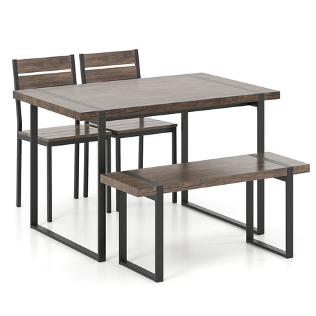 Juego de comedor de 4 piezas para 4 personas con 1 banco y 2 sillas - Gris