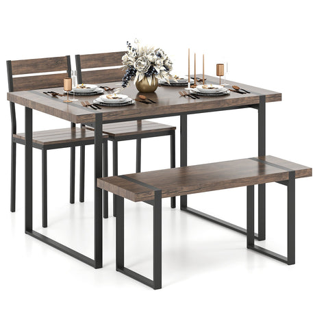 Juego de comedor de 4 piezas para 4 personas con 1 banco y 2 sillas - Gris