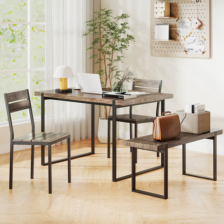 Juego de comedor de 4 piezas para 4 personas con 1 banco y 2 sillas - Gris