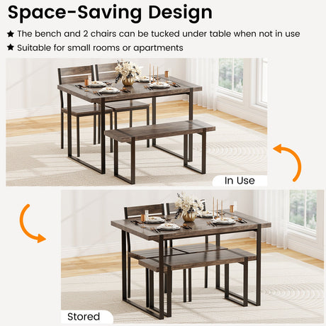 Juego de comedor de 4 piezas para 4 personas con 1 banco y 2 sillas - Gris
