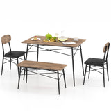 Juego de mesa de comedor de 4 piezas con banco y 2 sillas - Marrón