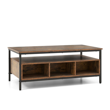 Set de sala industrial de 4 piezas: Mueble de TV con chimenea + Mesa de centro de estilo industrial de 3 niveles + Perchero de pie de 71 pulgadas + Mesa auxiliar ajustable en forma de C para sofá