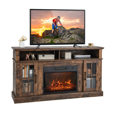 Set de sala industrial de 4 piezas: Mueble de TV con chimenea + Mesa de centro de estilo industrial de 3 niveles + Perchero de pie de 71 pulgadas + Mesa auxiliar ajustable en forma de C para sofá