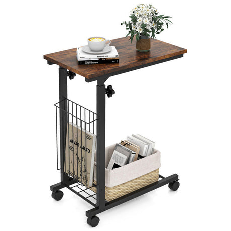 Set de sala industrial de 4 piezas: Mueble de TV con chimenea + Mesa de centro de estilo industrial de 3 niveles + Perchero de pie de 71 pulgadas + Mesa auxiliar ajustable en forma de C para sofá