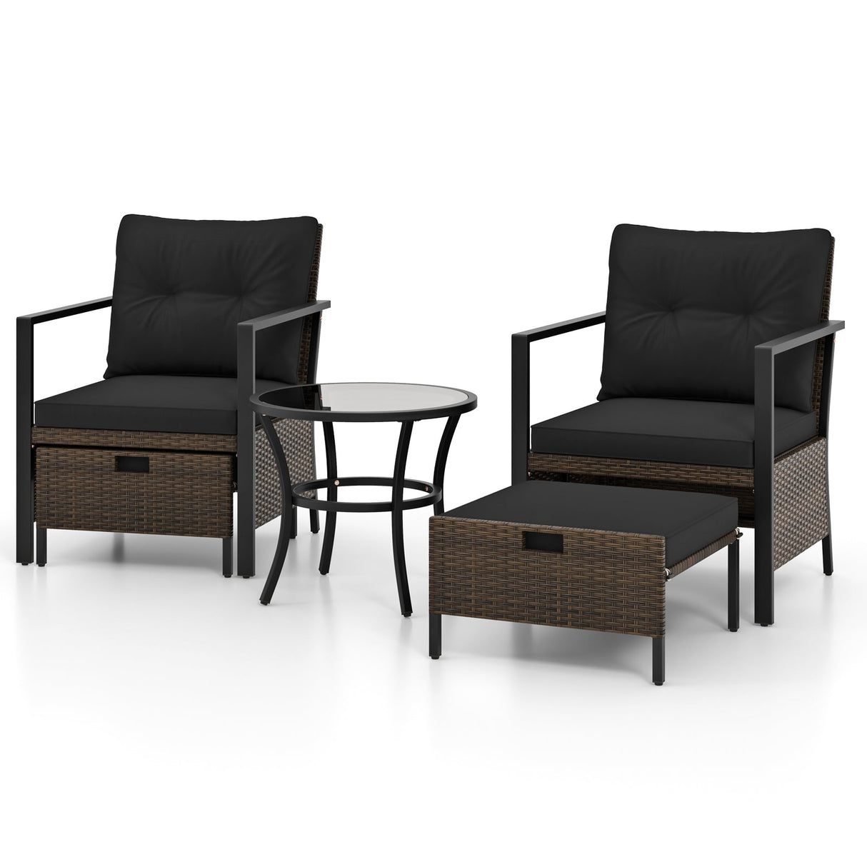Juego de muebles de exterior de 4 piezas con mesa de centro con tapa de cristal