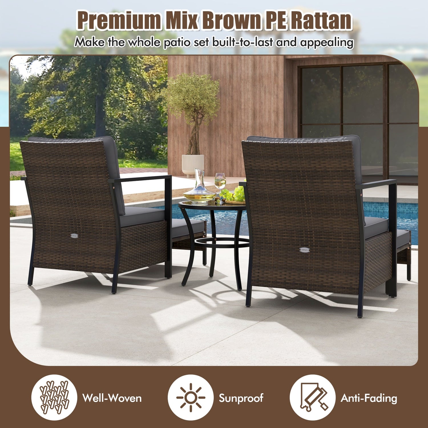Juego de muebles de exterior de 4 piezas con mesa de centro con tapa de cristal