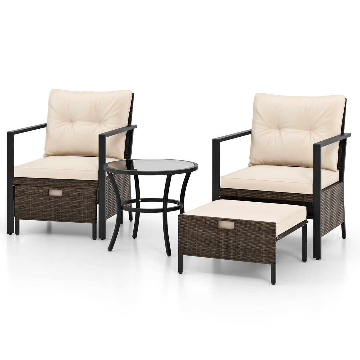 Juego de muebles de exterior de 4 piezas con mesa de centro con tapa de cristal