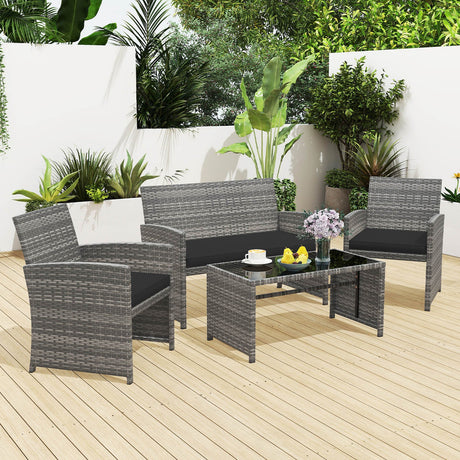 4 Piece Patio Conversation Set Rattan Chair Loveseat and Table Set