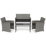 Juego de conversación de patio de 4 piezas con silla, sofá de dos plazas y mesa de ratán