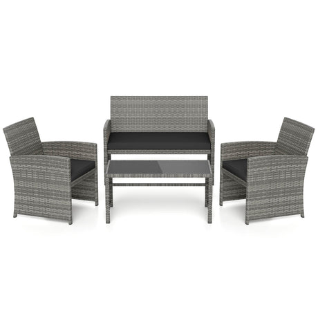 4 Piece Patio Conversation Set Rattan Chair Loveseat and Table Set