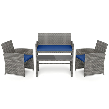 4 Piece Patio Conversation Set Rattan Chair Loveseat and Table Set