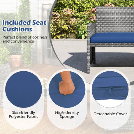 4 Piece Patio Conversation Set Rattan Chair Loveseat and Table Set