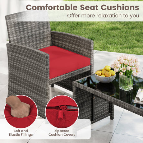 4 Piece Patio Conversation Set Rattan Chair Loveseat and Table Set