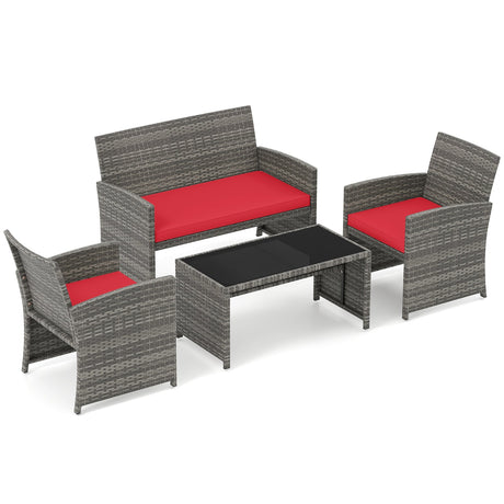 4 Piece Patio Conversation Set Rattan Chair Loveseat and Table Set