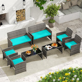 Juego de conversación de patio de 4 piezas con silla, sofá de dos plazas y mesa de ratán