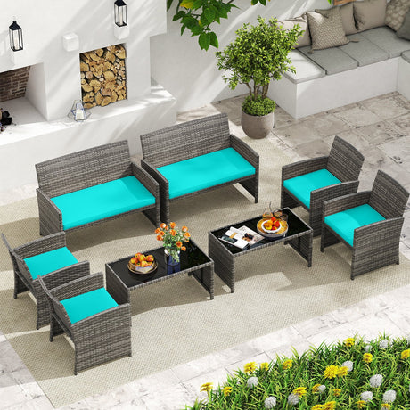 4 Piece Patio Conversation Set Rattan Chair Loveseat and Table Set