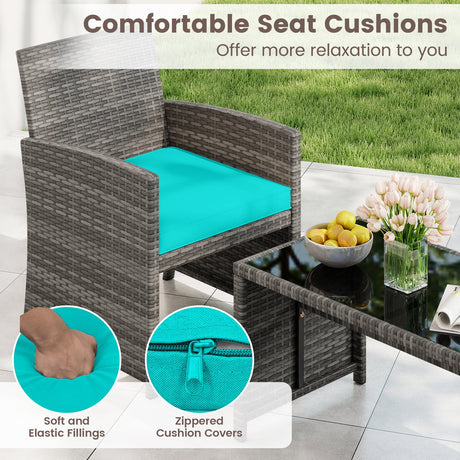 4 Piece Patio Conversation Set Rattan Chair Loveseat and Table Set