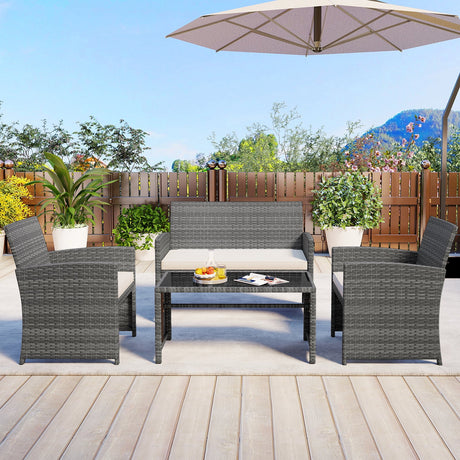 4 Piece Patio Conversation Set Rattan Chair Loveseat and Table Set