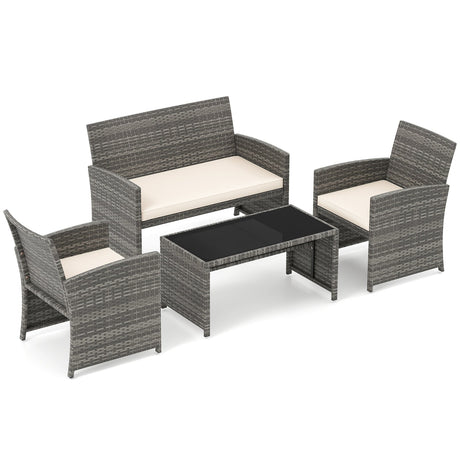 4 Piece Patio Conversation Set Rattan Chair Loveseat and Table Set