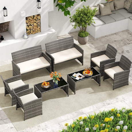 4 Piece Patio Conversation Set Rattan Chair Loveseat and Table Set