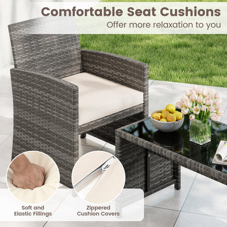 4 Piece Patio Conversation Set Rattan Chair Loveseat and Table Set